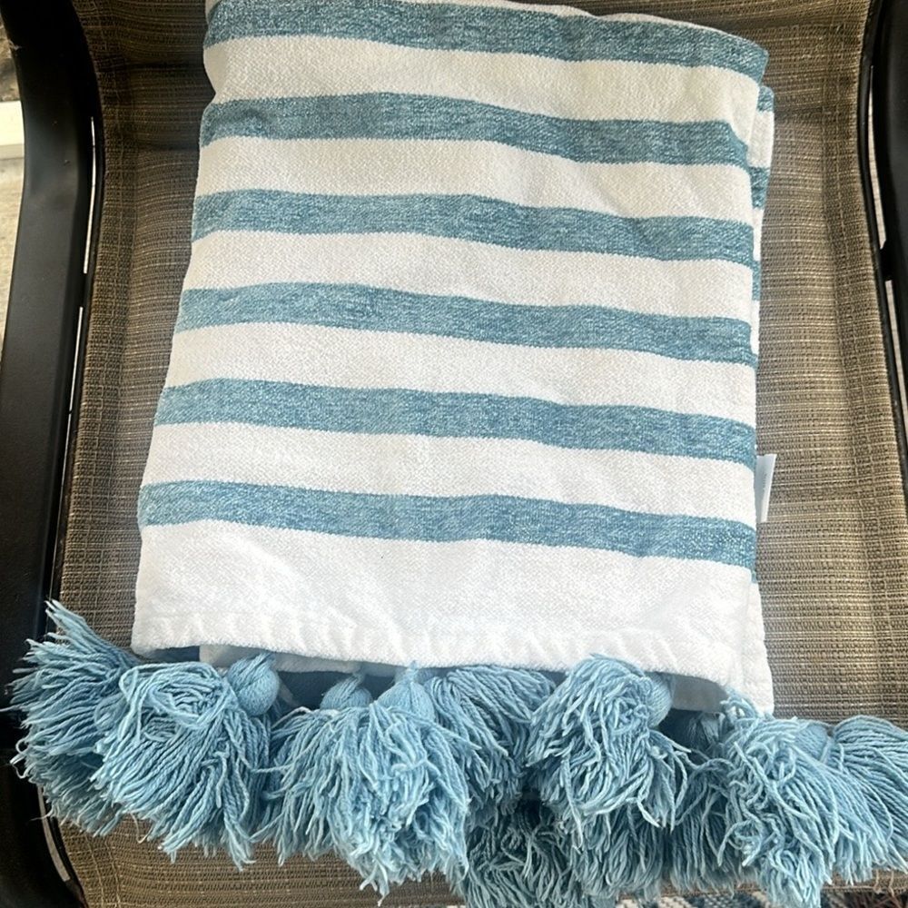 Magaschoni Home Striped & Fringed Throw 50”x60”